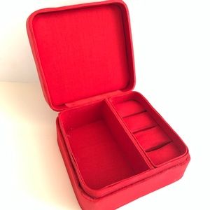 Red Jewelry Case Beaded Hinged/Attached Top. 4” Long 2” Tall NWOT. Never used.